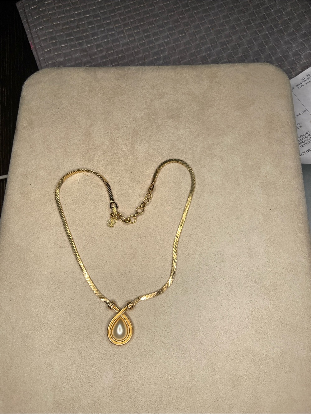 Christian Dior Vintage 1980s Textured White Pearl Water Tear Drop Cross Pendant
